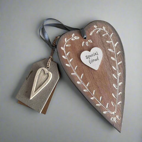 Cream Wooden Long Heart - Friend