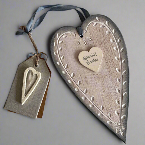 Cream Wooden Long Heart - Teacher