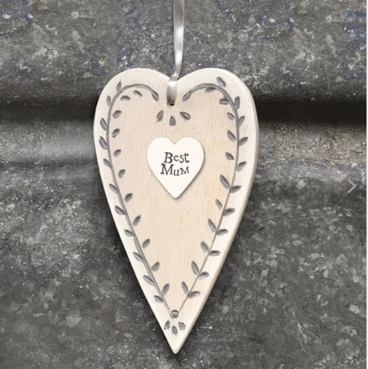 Cream Wooden Long Heart - Best Mum