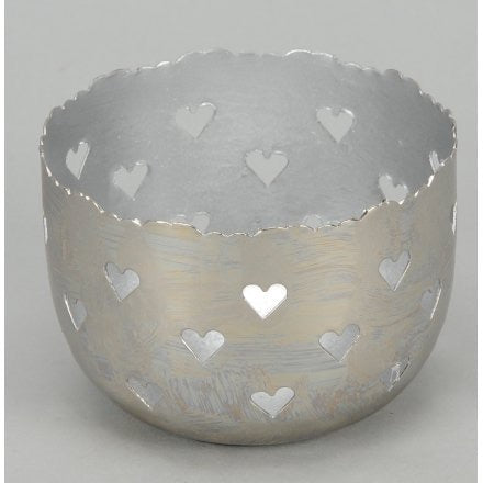 Silver Metal Heart Tea Light Holder